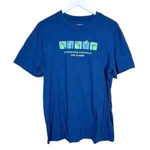 Life is Good Mens Blue Diversified Portfolio Golf Short Sleeve Tee Shirt Large